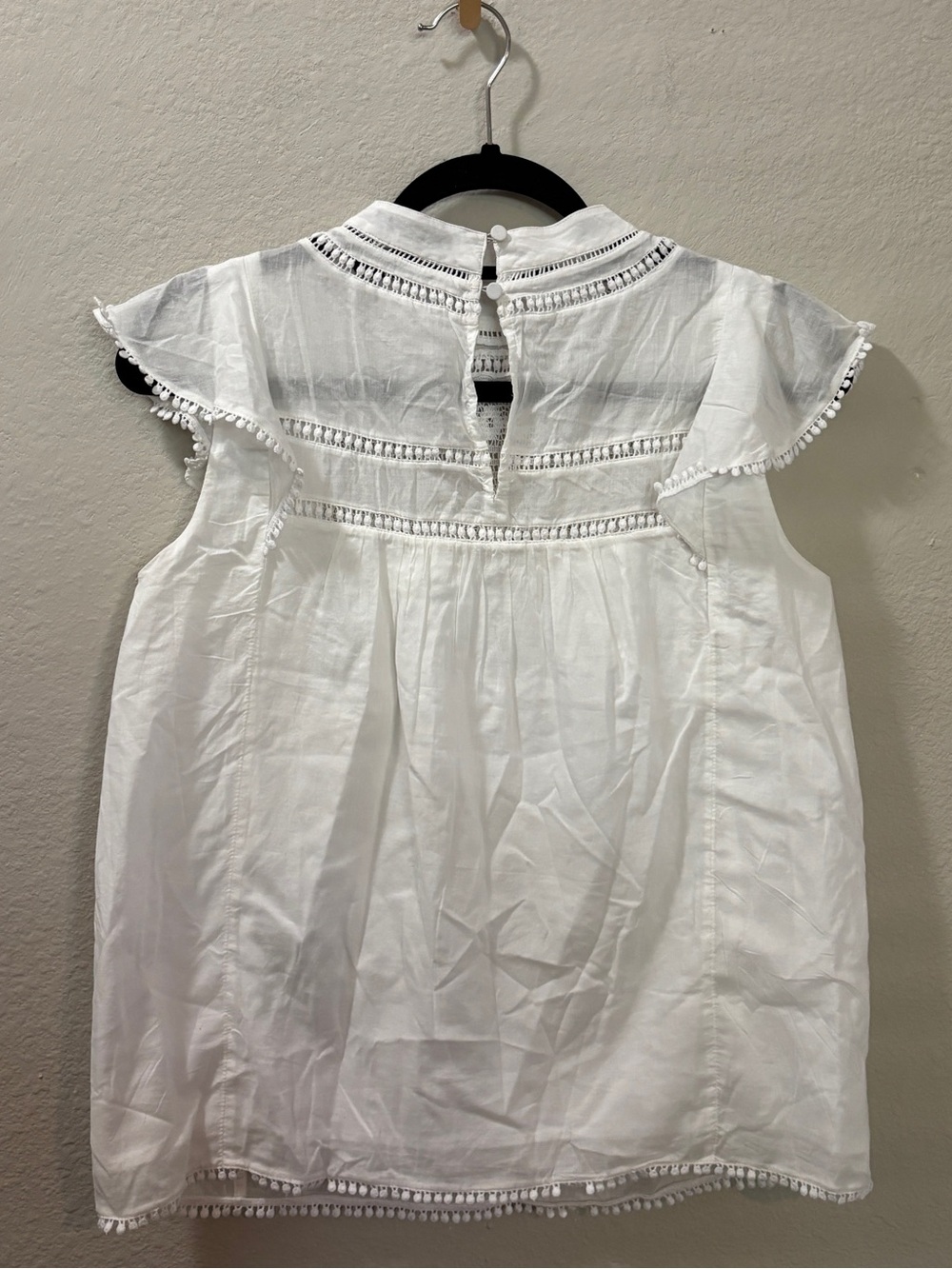 J. Crew White Lace Trim Smocked Ruffle Sleeve Blouse Size XS - Picture 2 of 6